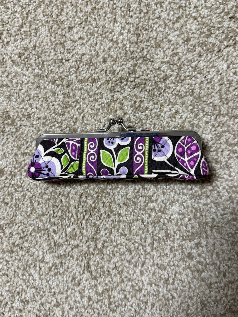 Vera Bradley Mini Purple Black Green Floral Clasp Cosmetic Case-Nightingale